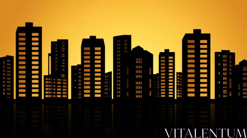 AI ART Orange and Yellow City Silhouette in Minimalist Style