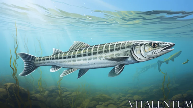 Striped Sturgeon Underwater: A Naturalistic Illustration AI Image