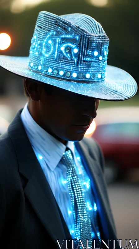 Stylish Blue Hat with Luminescent Touch | Chicano-Inspired Fashion AI Image
