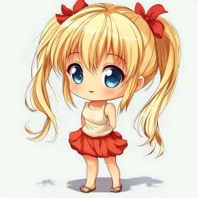 Adorable Chibi Blonde with Blue Eyes and Red Skirt