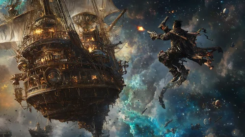 Cosmic Steampunk Airship Battle