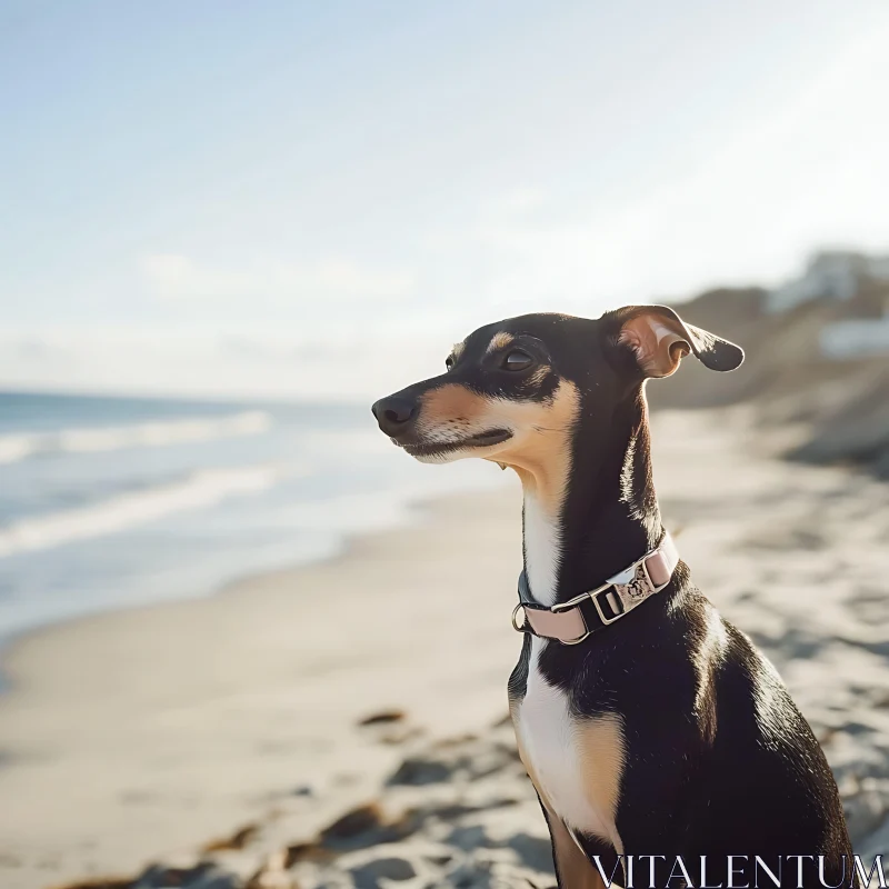 Dog Gazing at Ocean on a Clear Day AI Image