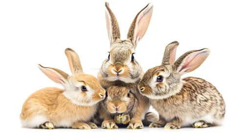 Four Bunnies Cuddling Together