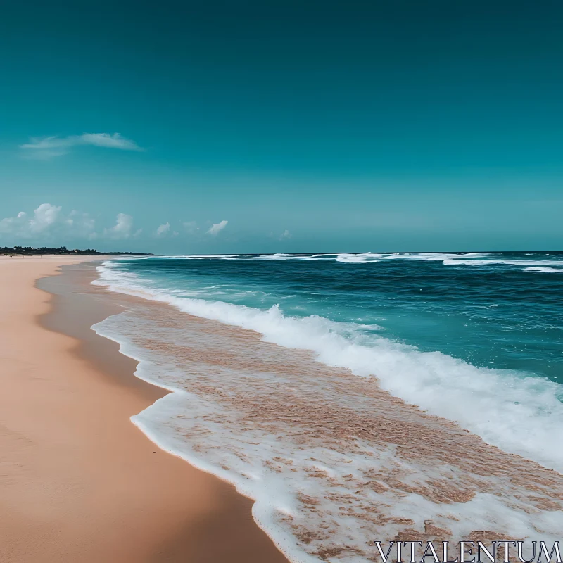 AI ART Coastal Serenity: Waves on Sandy Shore