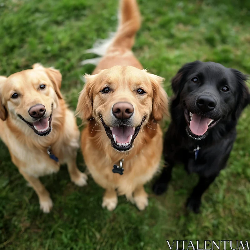 Three Smiling Dogs in the Grass AI Image