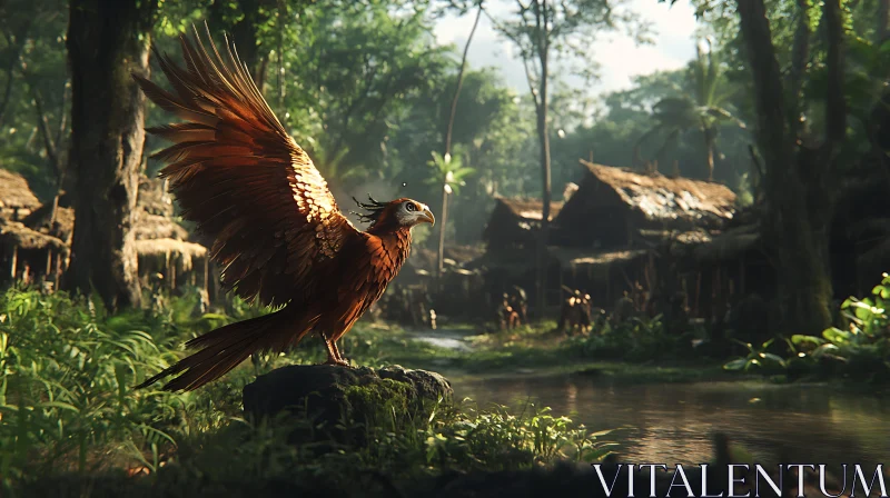AI ART Fiery Bird in Tropical Habitat