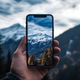 Snowy Peaks on Smartphone Display