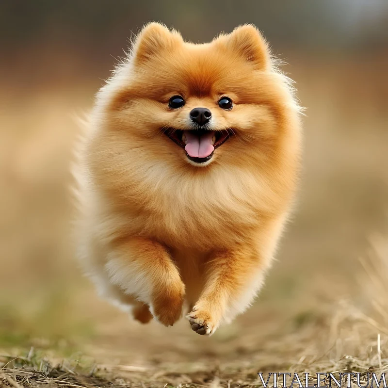 Joyful Pomeranian Dog Running Outdoors AI Image