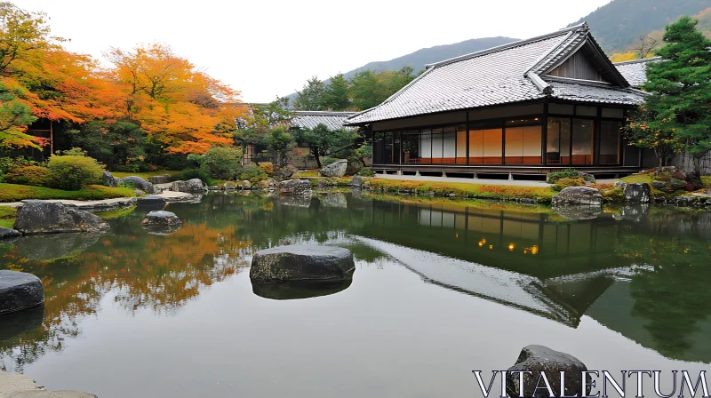 Tranquil Japanese Garden with Autumn Foliage AI Image