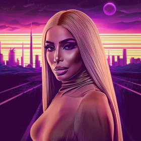 Stylized Neon Art Featuring Kim Kardashian