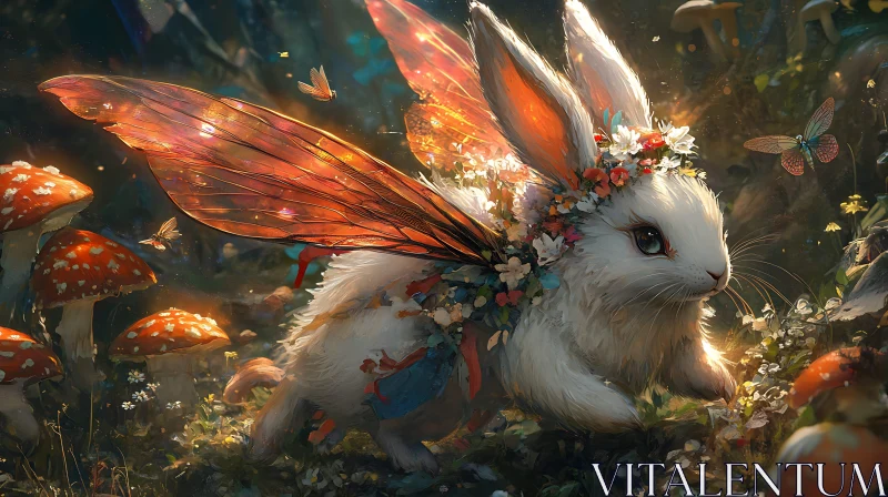 AI ART Whimsical Winged Rabbit with Floral Crown