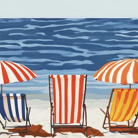 Seaside Deck Chairs and Umbrellas