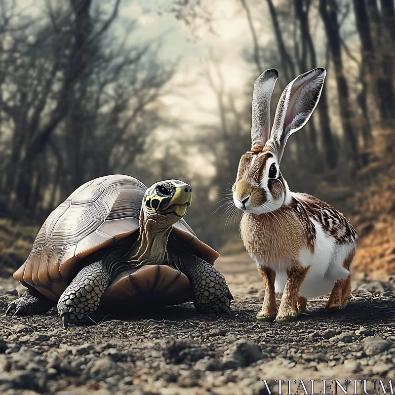 A Forest Meeting: Hare and Tortoise AI Image