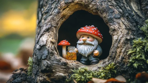 Whimsical Gnome with Mushroom Hat