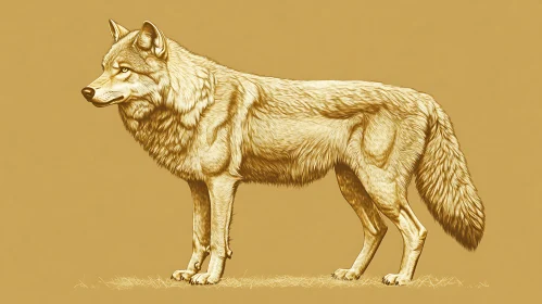 Wolf in Profile, Golden Illustration