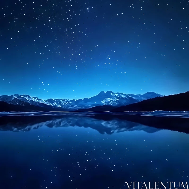 Night Sky Over Mountain Lake AI Image