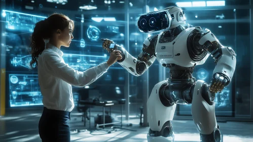 Futuristic Collaboration: Woman and Robot