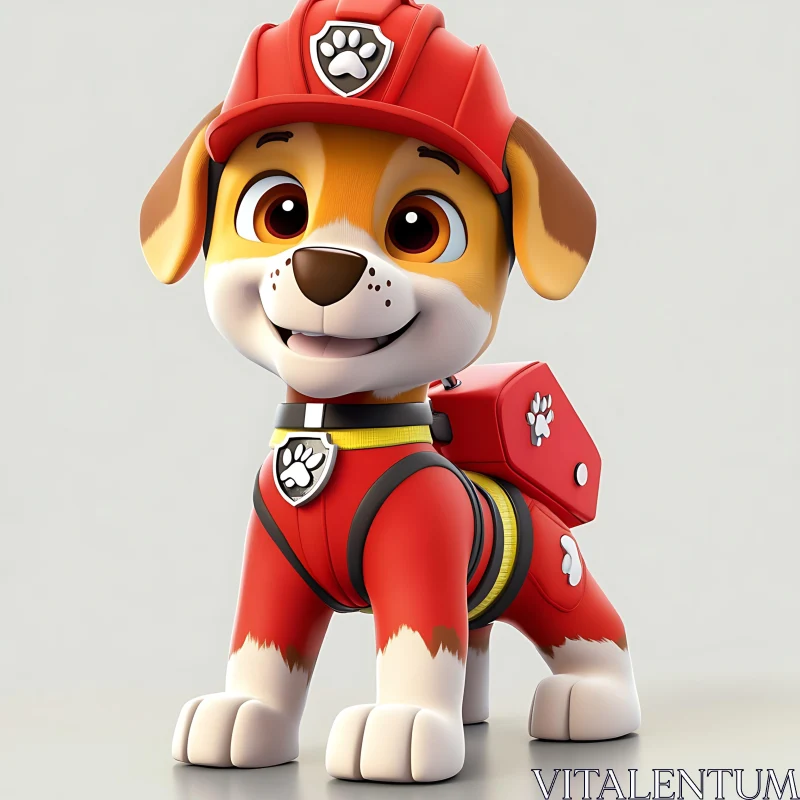 Charming Animated Puppy in Red Attire AI Image