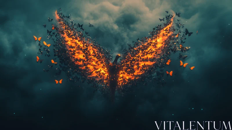 Fiery Phoenix with Butterfly Wings AI Image