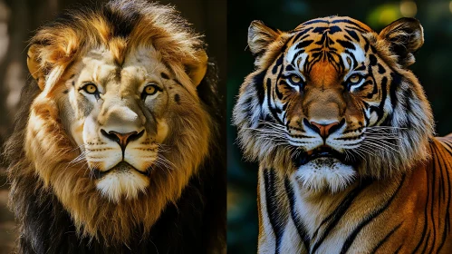 Majestic Felines: Lion and Tiger Face-Off