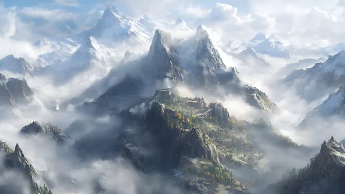 Misty Mountains and Fortress Image