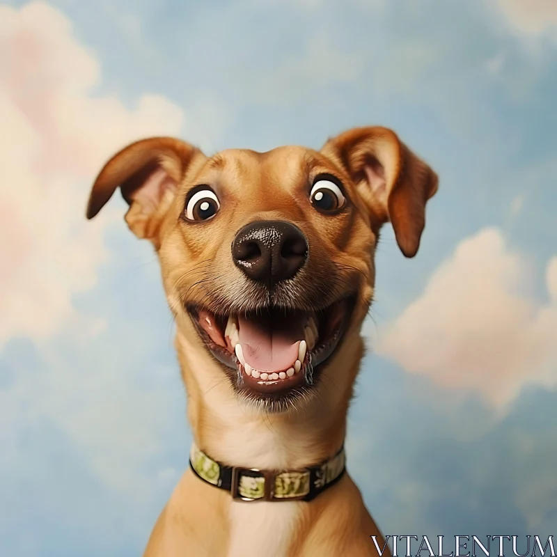 Happy Dog Portrait with Cloudy Sky Background AI Image