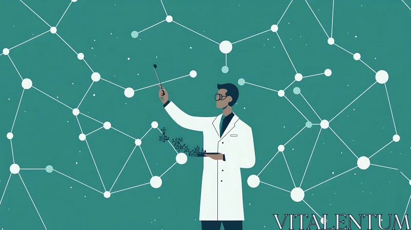 Illustration of Scientist with Molecules AI Image