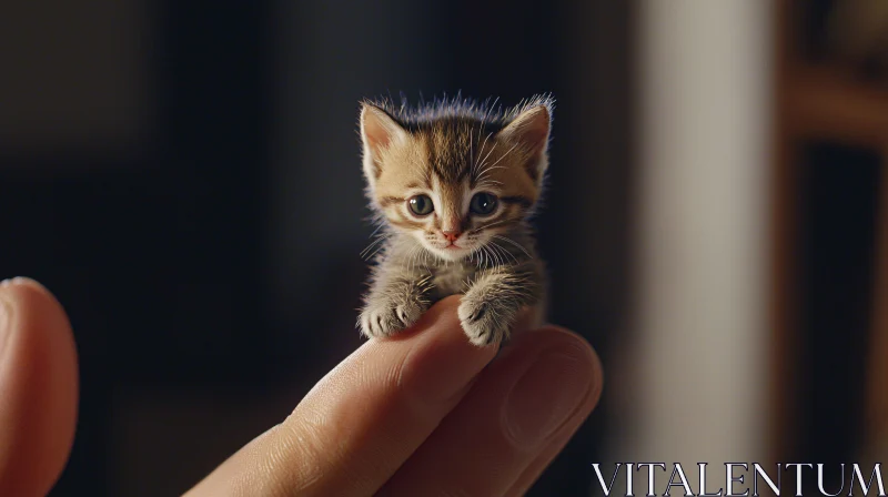 Cute Baby Cat on a Finger AI Image