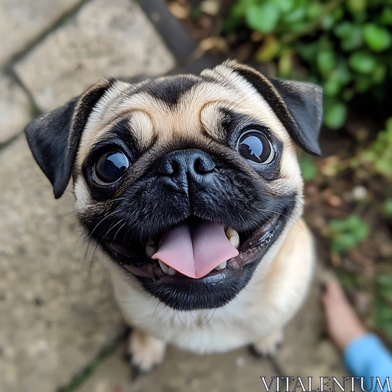 Charming Pug Portrait Outdoors AI Image