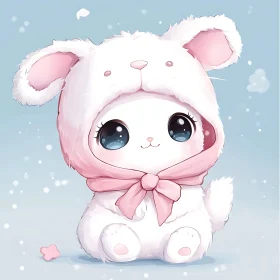 Charming White Animal in Pink Hood