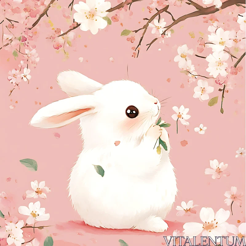 White Rabbit in Floral Ambiance AI Image