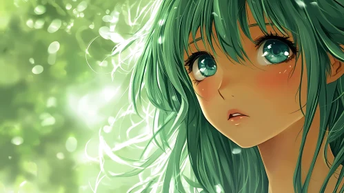 Serene Anime Artwork Featuring a Girl with Mint-Green Hair