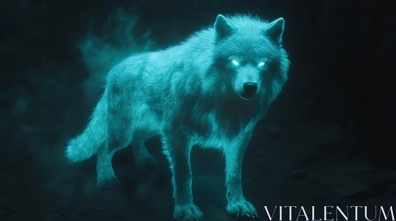 Mystical Blue Wolf Portrait AI Image