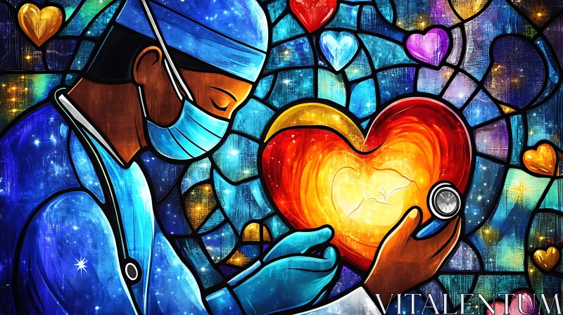 Doctor's Heart of Gold Stained Glass AI Image