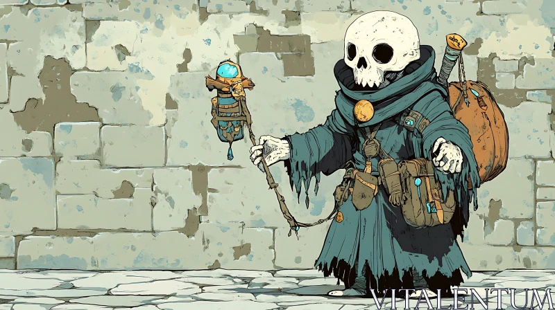 Whimsical Undead Sorcerer with Magic Staff AI Image