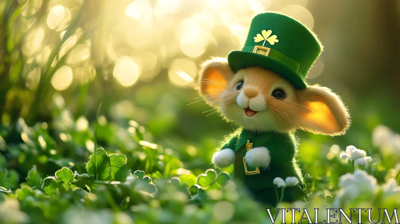 AI ART Whimsical Leprechaun Rabbit in Clover Field