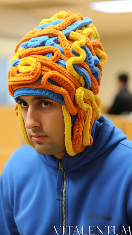 Captivating Pop Art: Colorful Cheese Spirals on a Knitted Headband AI Image
