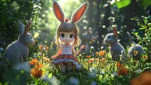 Whimsical Bunny Doll in Nature