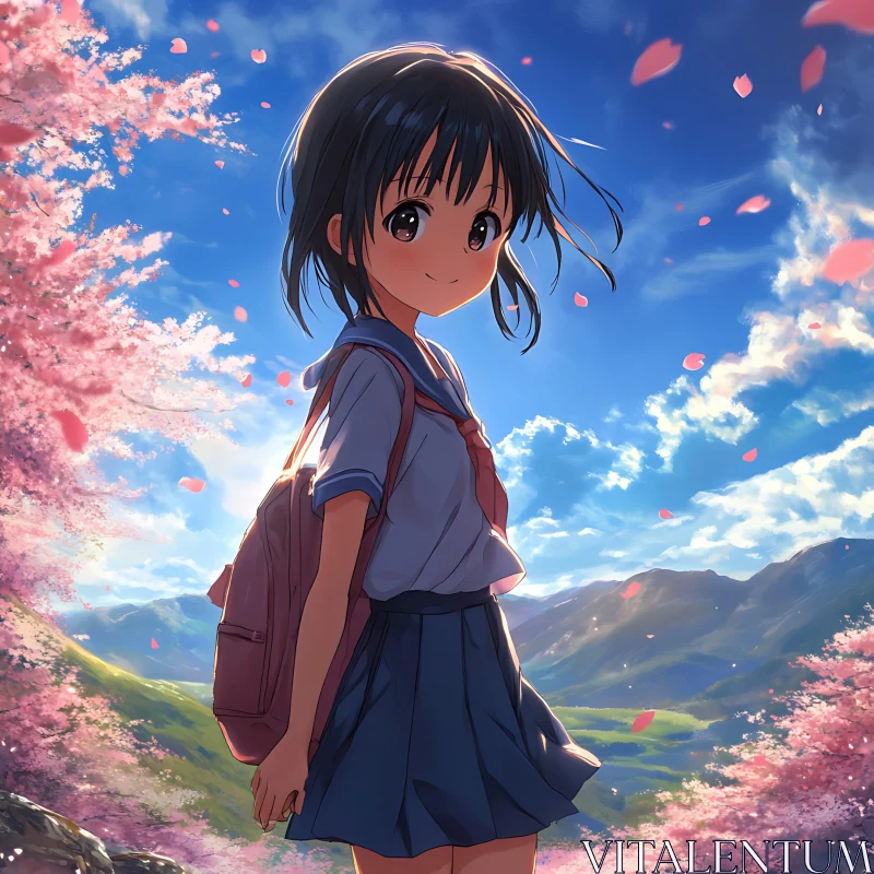 AI ART Springtime Schoolgirl in Anime Style