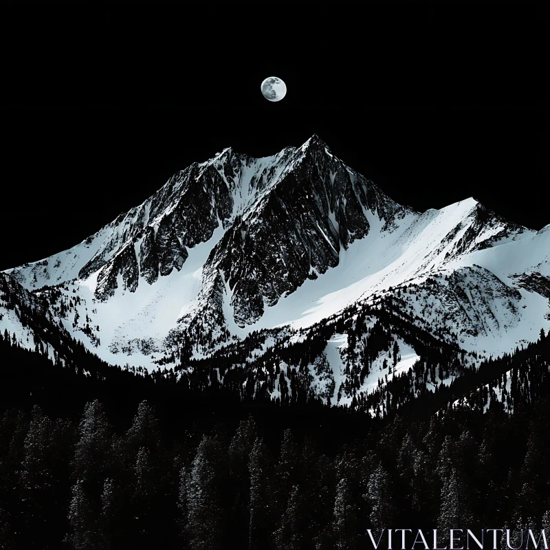 AI ART Monochrome Mountain Landscape with Moon