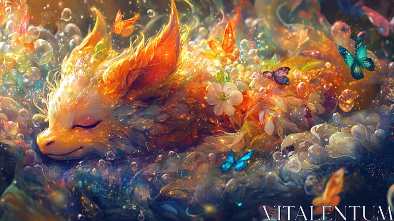 Fantasy Fox Sleeping in a Bubble Dream AI Image