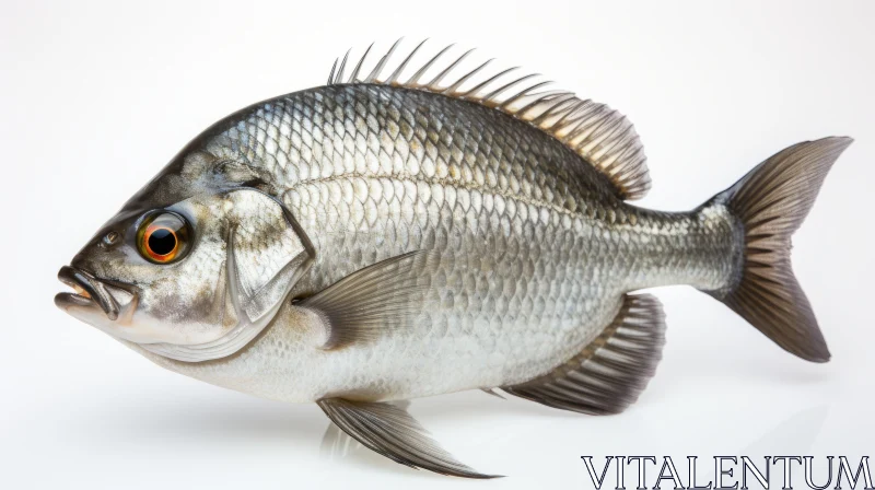 Exotic Gray Fish with Metallic Surfaces on White Background AI Image