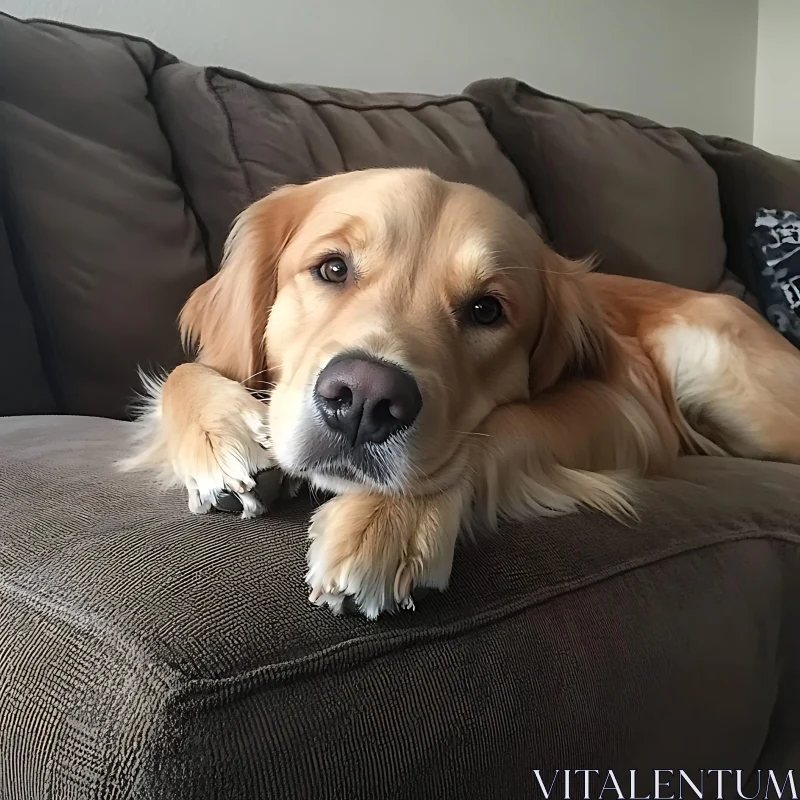 Peaceful Golden Retriever on a Couch AI Image