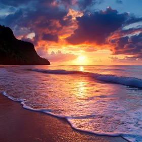 Coastal Sunset with Colorful Clouds