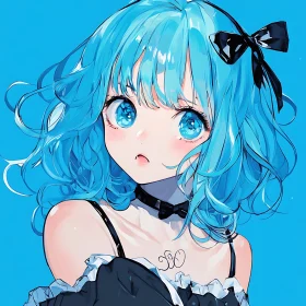 Cute Anime Girl with Blue Bow