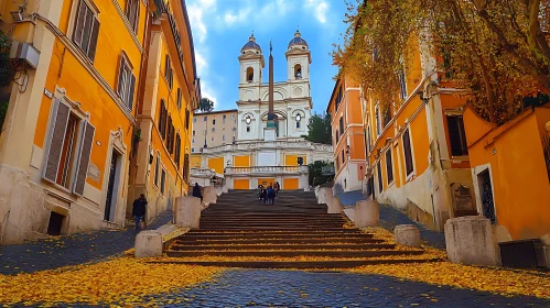 Rome Spanish Steps with Autumn Leaves