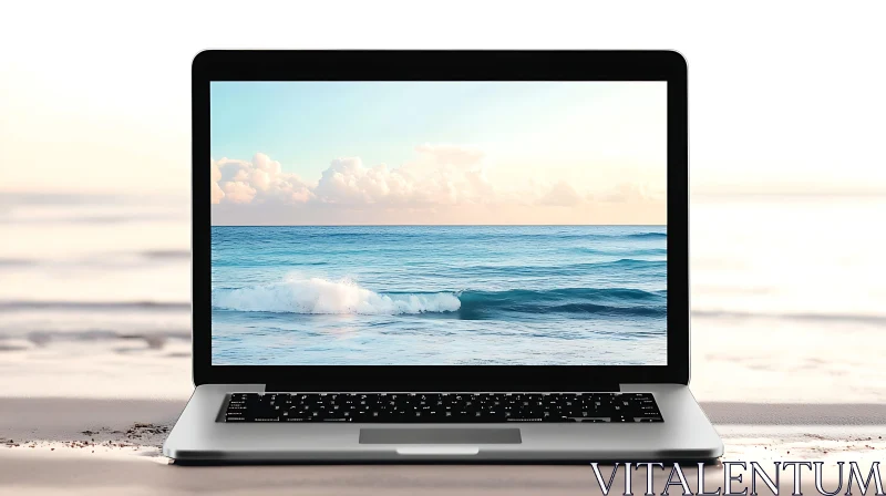 Seaside View on Laptop Screen AI Image