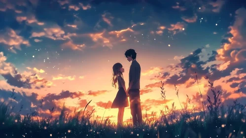 Anime Couple Silhouette at Sunset