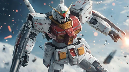 Futuristic Battle Mecha in Sky