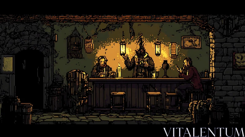AI ART Dim Lit Tavern Pixel Art Design